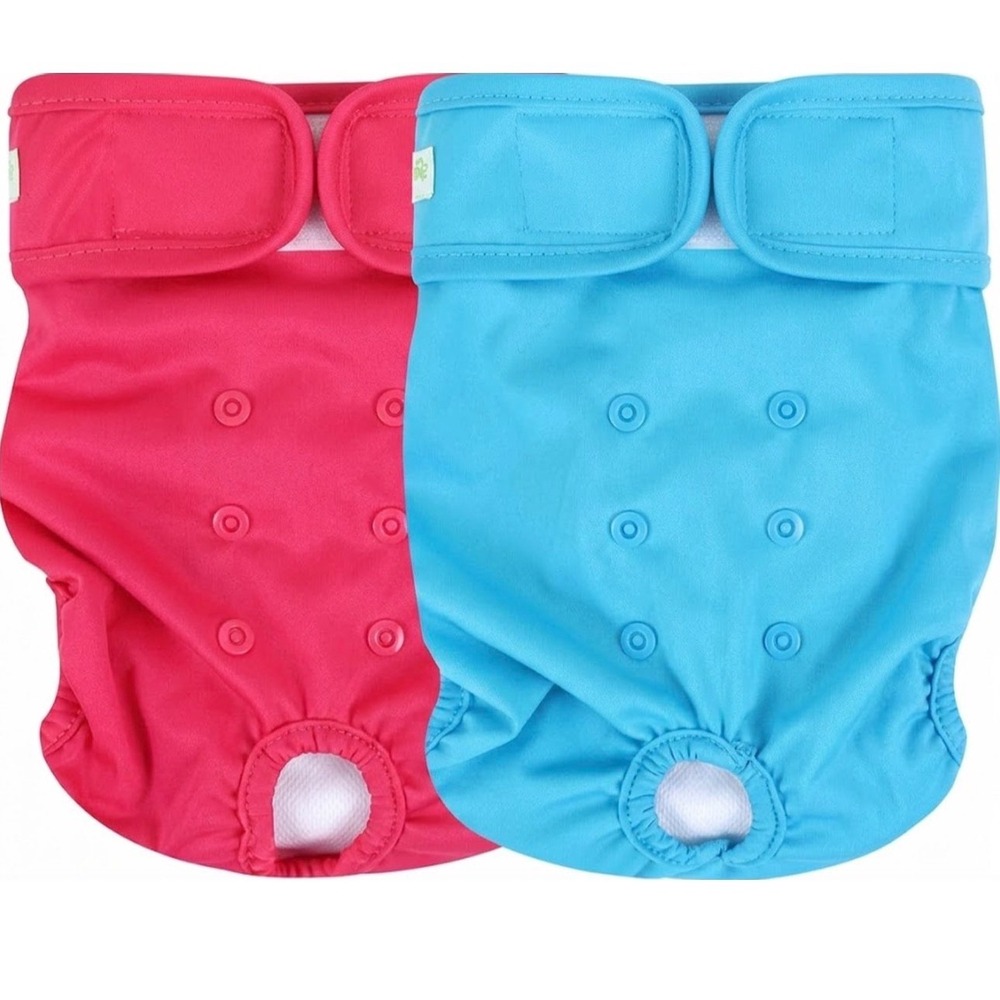 Wegreeco Washable Reusable Female Dog Diapers 2 Pack Pink Blue Medium New